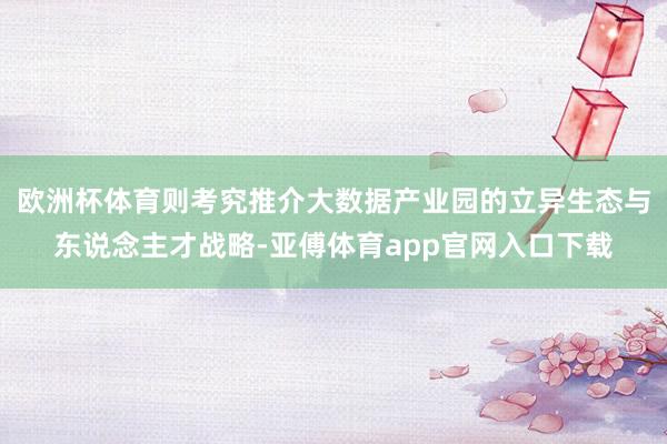 欧洲杯体育则考究推介大数据产业园的立异生态与东说念主才战略-亚傅体育app官网入口下载